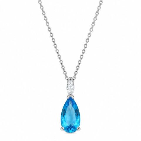 Cadena con colgante doble piedra modelo gota azul claro Cadena con colgante doble piedra modelo gota azul claro