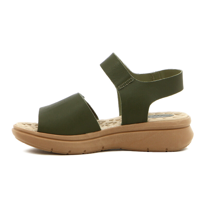 Country Sandalia Mujer Tira Ancha Con Velkro Y Pulsera Verde Militar