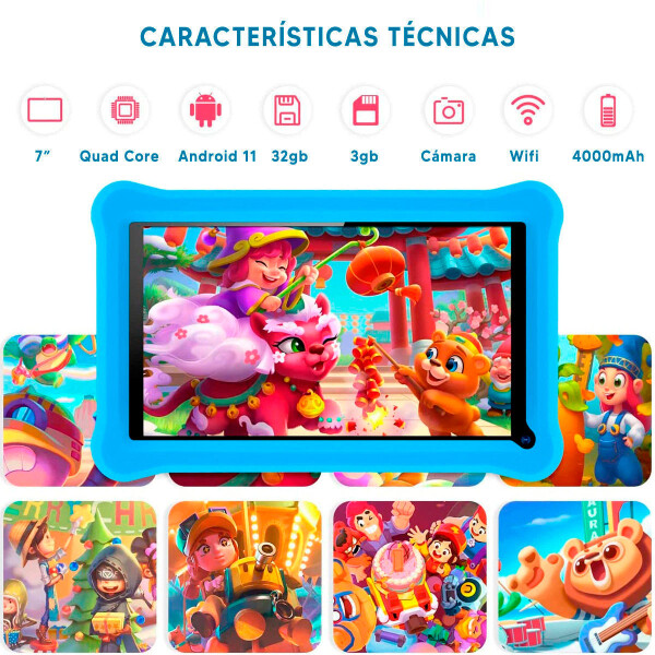 Tablet 7" Infantil Intouch 3/32 Gb Con Apps Y Juegos AZUL