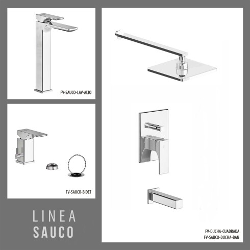 Juego De Griferia Incluye Ducha Embutida,Brazo Y Roseta,Lavatorio Alto Y Bidet Marca Fv Linea Sauco 000