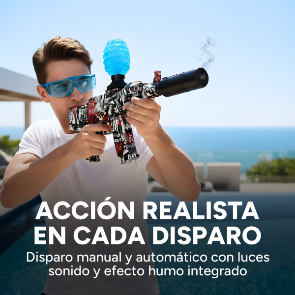 Pistola Hidrogel Ametralladora Luz Sonido Humo Recargable Color Rojo