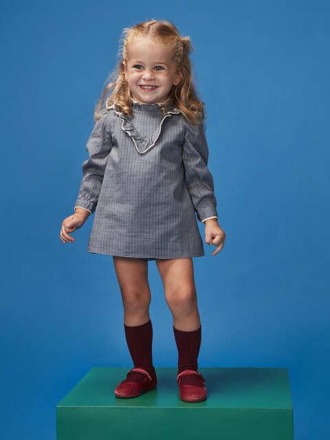 Vestido Con Contraste Azul Pato