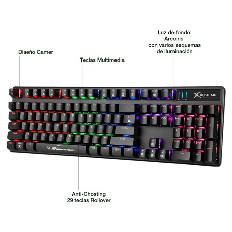 Teclado Gamer c/ Luz Arcoiris Anti-Ghosting XTrike Me GK-980 Negro