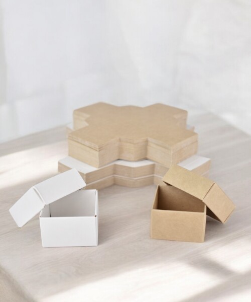 Pack x 50 - caja eco 01 4x4x2,5 cm REVERSIBLE BLANCO - MADERA