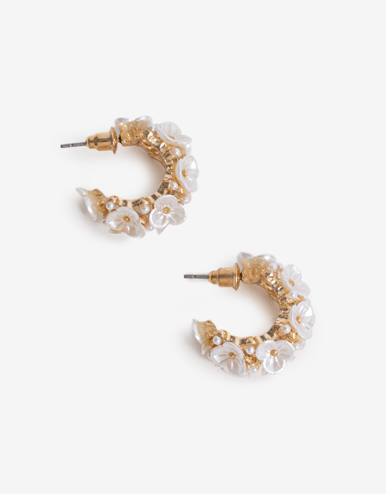 Aros Argollas Esmalte Aros Argolla Floral - Dorado