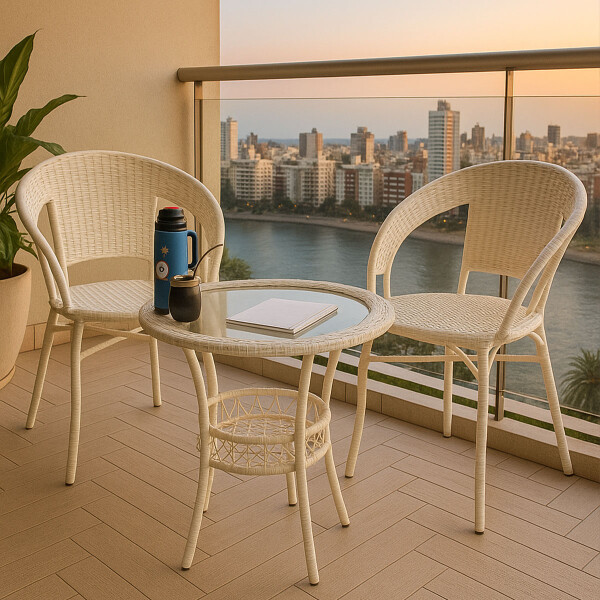 Juego de Mesa y 2 Sillas Para Jardin Blanco