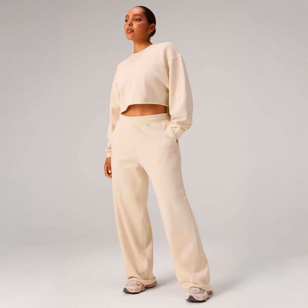 Polera Heavy Terry Cropped Pullover Mujer Almond Milk