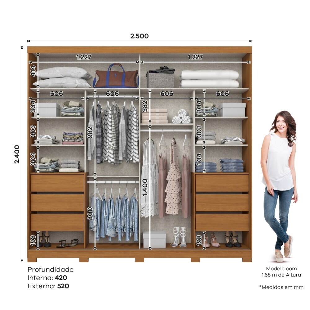 ROPERO CAYMAN 2 PUERTAS 6 CAJONES INTERNOS GUARDARROPA CLOSET ARMARIO 100% MDF COLOR MADERA