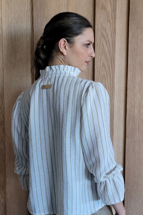 Blusa Copenhague Lino rayado crudo y beige