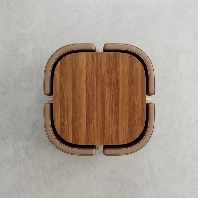 Juego De Comedor Honguito 4 Sillas Mesa 80cm Marron