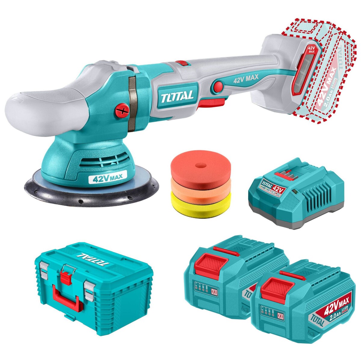 Pulidora Inalámbrica 42v 6'' 150mm Sin Carbones - 2 Baterías 2.0Ah, Cargador Y Valija 