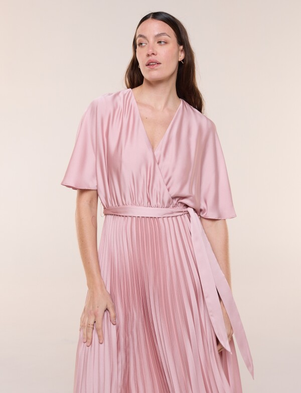 Vestido Saten Plisado ROSA