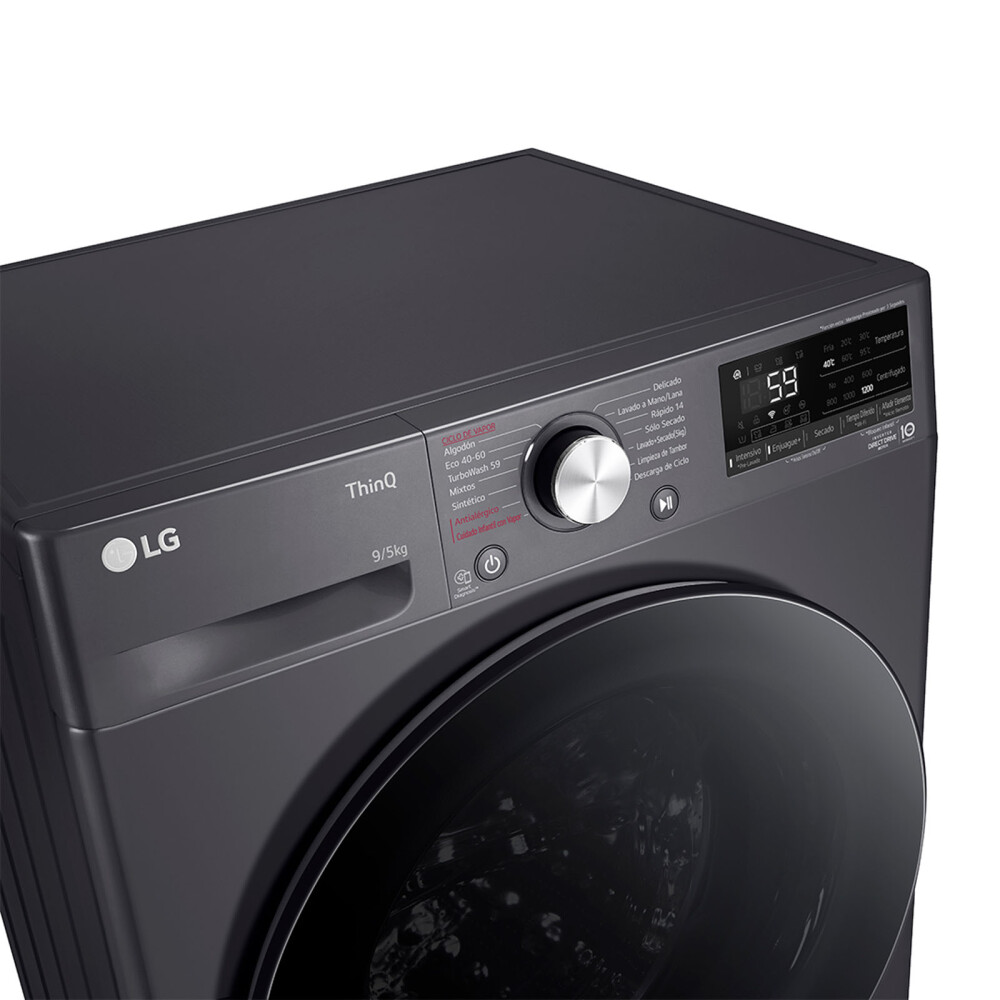 LAVASECARROPAS INVERTER LG 9-KG-LAVADO-5KG-SECADO GRIS WD9MVC4S6