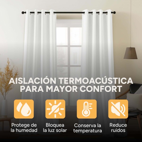 Cortina Blackout 100% Engomada Termica Set 2 Paños Tipo Lino Color Variante Blanco