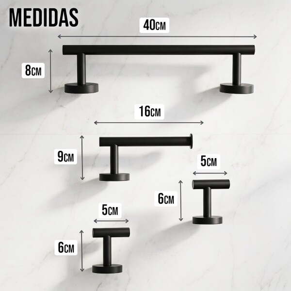 Set Accesorios De Baño Juego De 4 Piezas De Acero Inoxidable Percha Organizador Imback Color Negro Set Accesorios De Baño Juego De 4 Piezas De Acero Inoxidable Percha Organizador Imback Color Negro