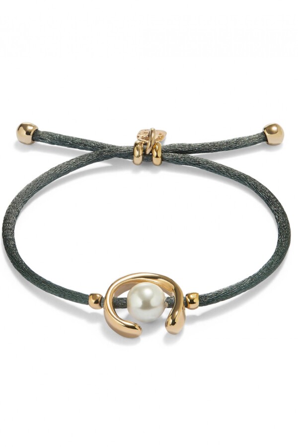 PULSERA DE HILO NEGROSO CON PERLA SHELL FORNITURA BAÑADA EN ORO 18K. Pulsera