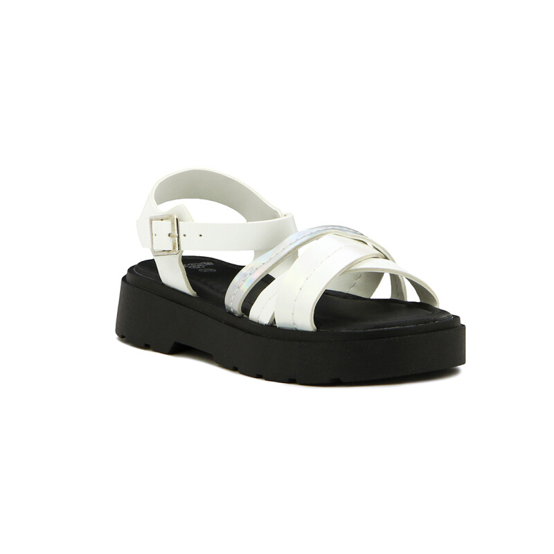 Angus Sandalia Niña Tira Cruzada C/ Pulsera Y Hebilla Blanco
