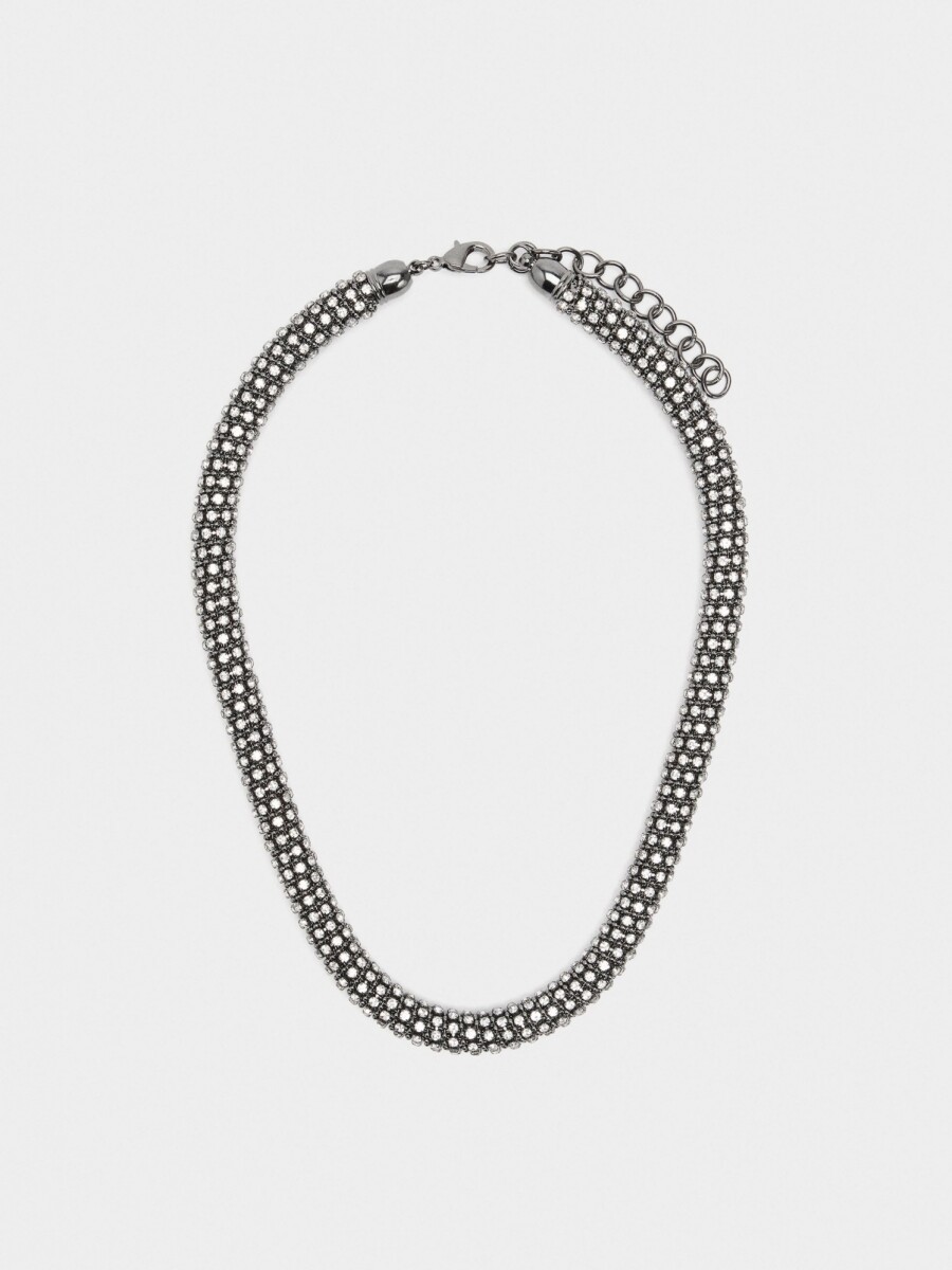 Collar Tubular De Cristales plateado