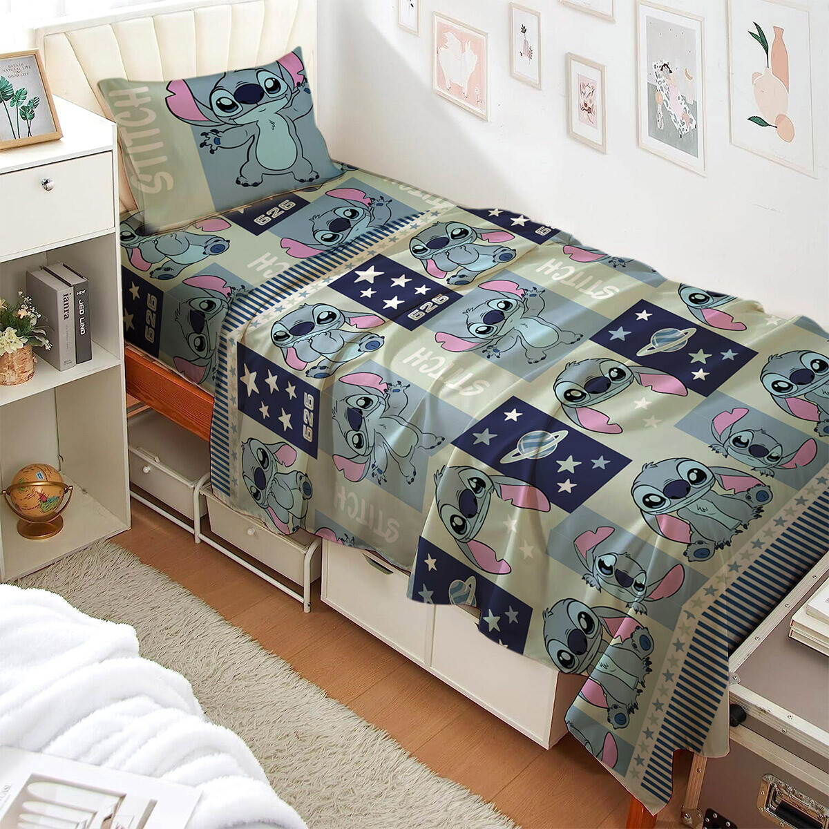Juego Sábanas Infantil Stitch 1 Plaza 100% Microfibra - MENTA 