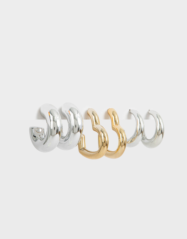Aros Argollas Set Chunky Edition Set De Argollas Chunky - Combinacion Bicolor