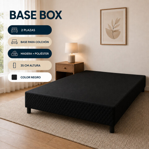 Base Box para Colchón de 2 Plazas Matrimonial - Madera Revestida en Poliéster Negro Base Box para Colchón de 2 Plazas Matrimonial - Madera Revestida en Poliéster Negro