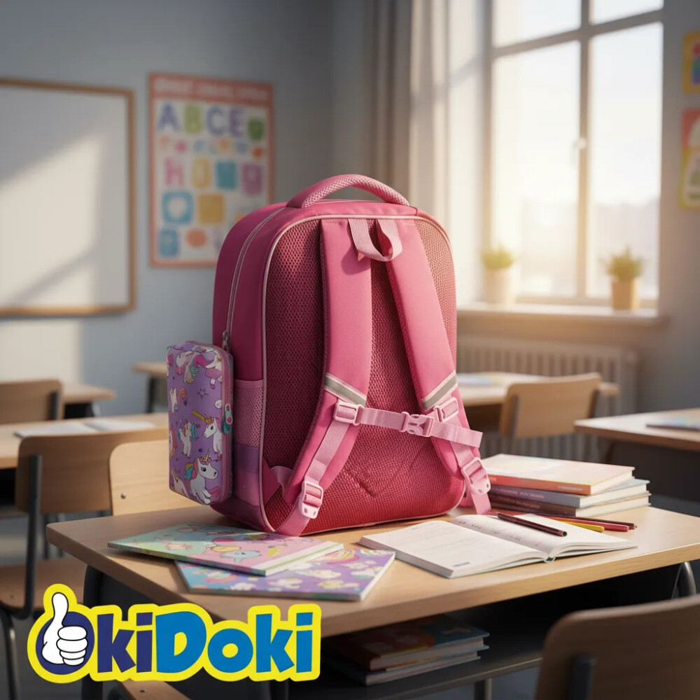 Mochila con 4 bolsillos con cartuchera de obsequio Unicornio