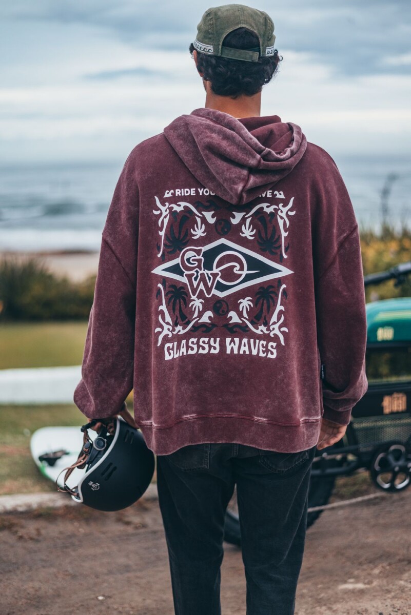 Hoodie Valley Boxy Fit / Bordó Wash 