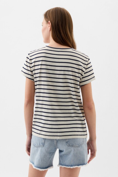 Remera Logo Gap Slub Mujer White Black Stripe