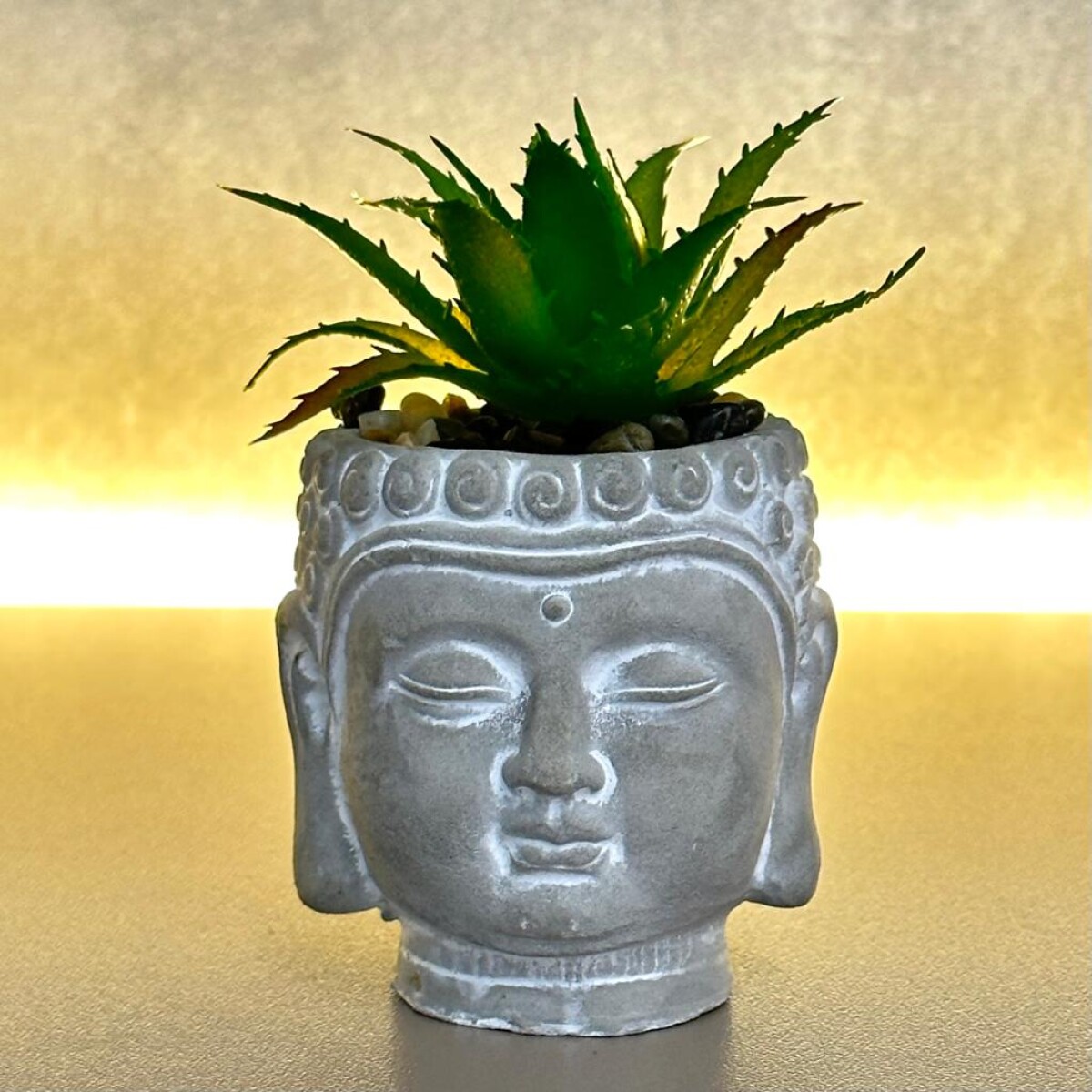 Planta Cactus Artificial Maceta Buda Concreto Alto 9cm x Ø 5cm 