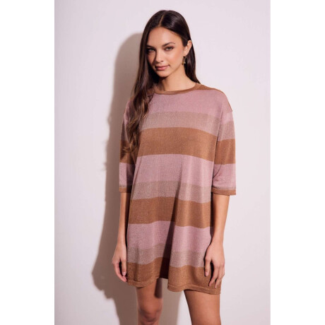 Vestido Tejido Rayado Lurex Rosa