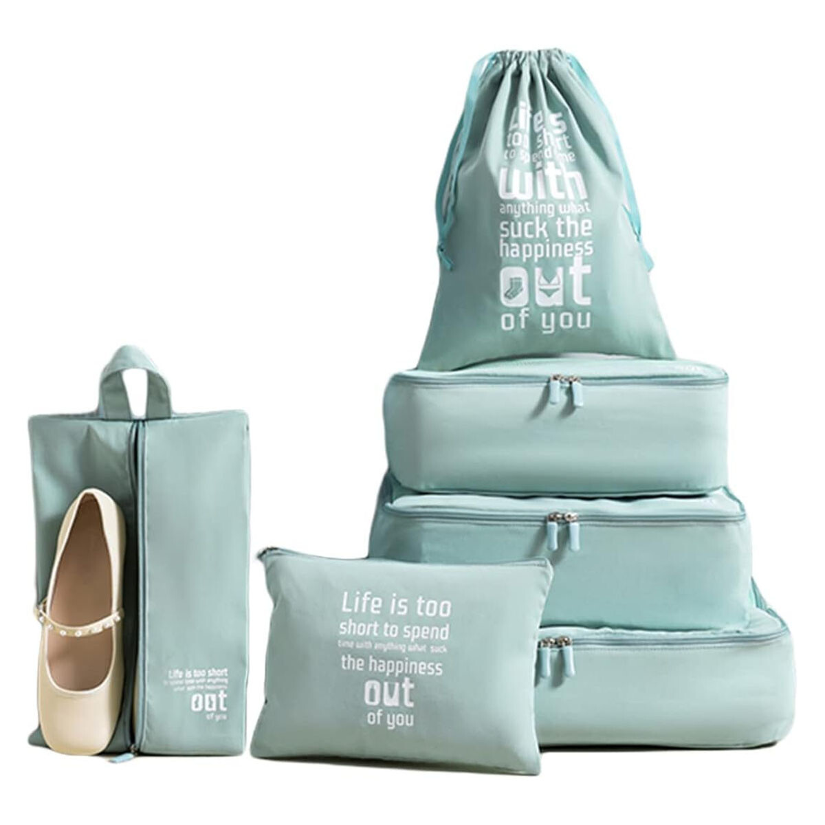 Set X6 Organizadores de Equipaje Valija Mochila Ropa p/Viaje - Verde 