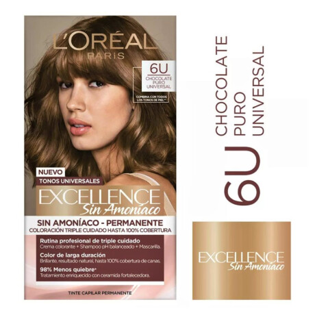 Tinta L'Oréal Paris Excellence Sin Amoníaco 6U Chocolate Puro Universal Tinta L'Oréal Paris Excellence Sin Amoníaco 6U Chocolate Puro Universal