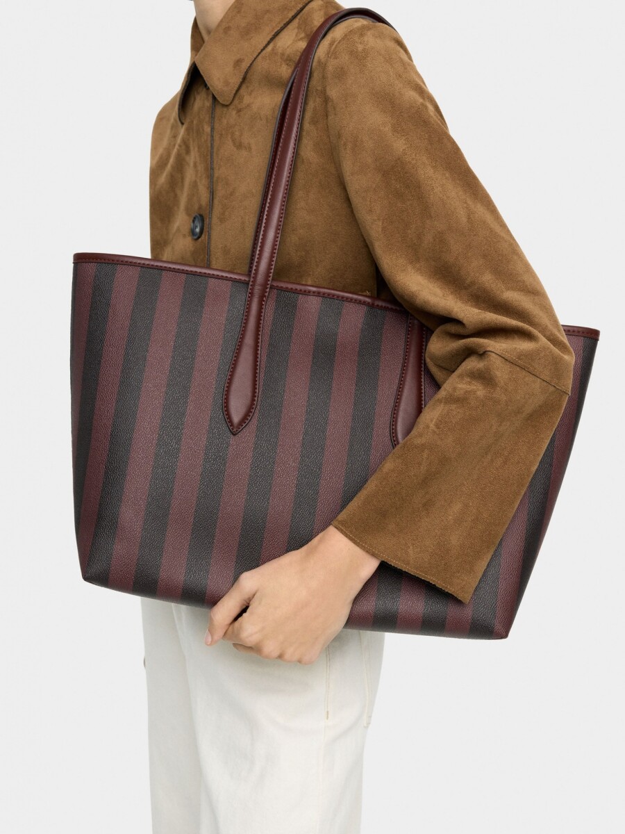 Bolso Shopper A Rayas Con Bolsa Extraíble burdeos