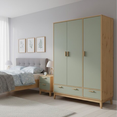 ROPERO 3 PUERTAS 2 CAJONES GUARDARROPA ARMARIO CLOSET PLACARD EN MADERA MACIZA VERDE
