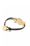 PULSERA DE CUERO CON TRES CUENTAS GRANDES DE ALEACIÓN DE METALES BAÑADAS EN ORO 18K Pulsera