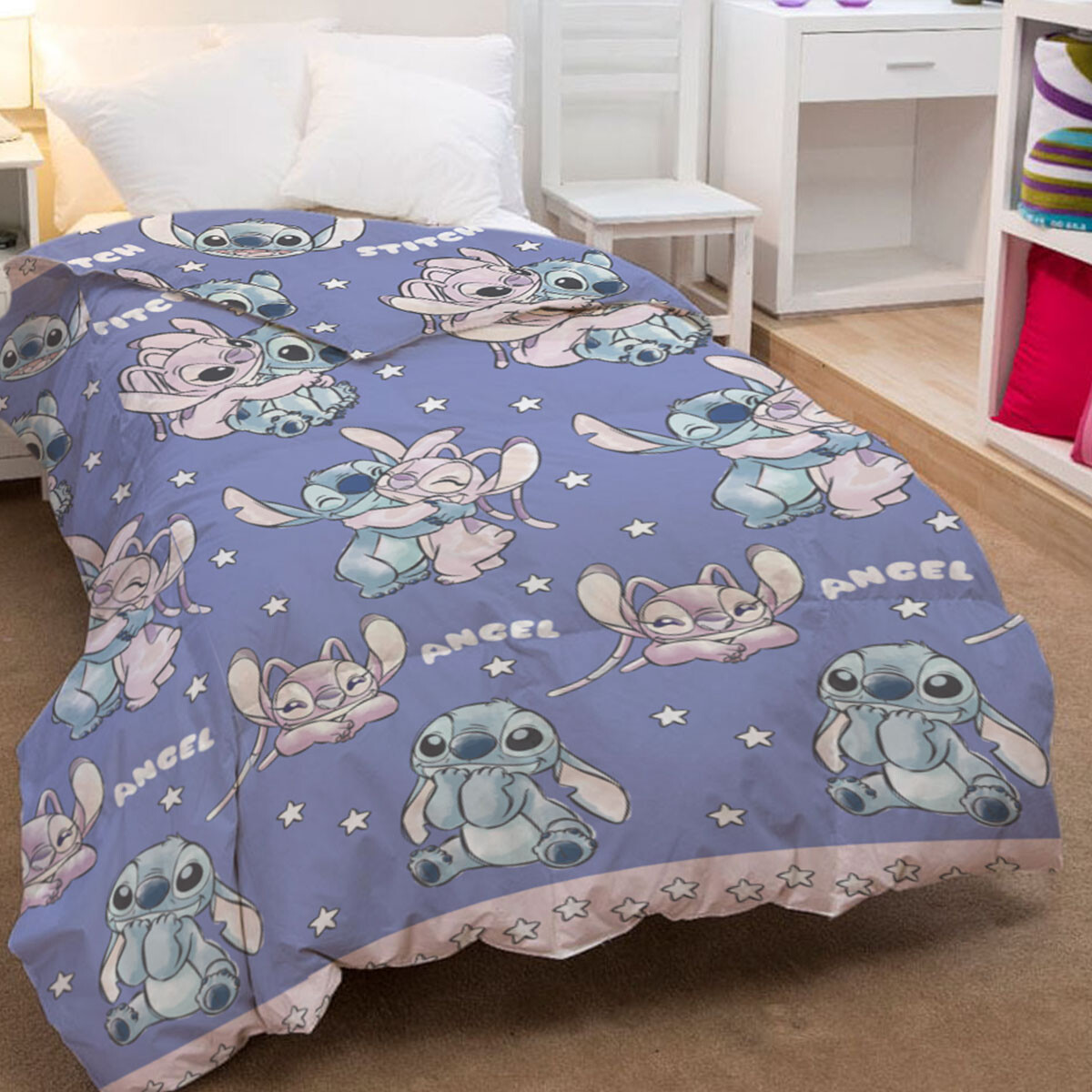 Acolchado Infantil Stitch 1 Plaza 100% Microfibra - LILA 