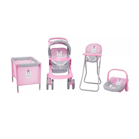 COCHE DE MUÑECAS BEBESIT 4 PIEZAS EN 1 ROSA Y GRIS ROSA-LILA