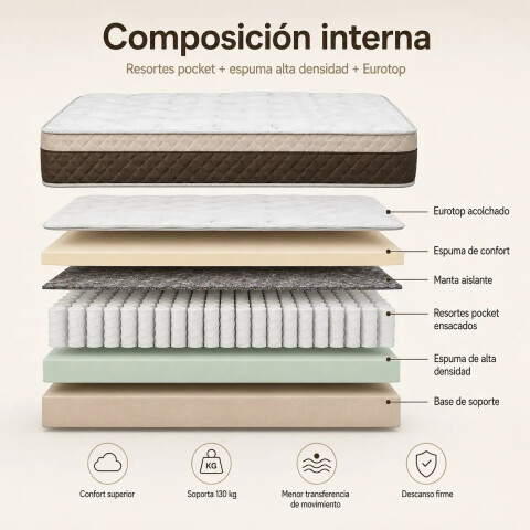 Colchón 2 Plazas Pocket Eurotop con Pillow Colchón 2 Plazas Pocket Eurotop con Pillow