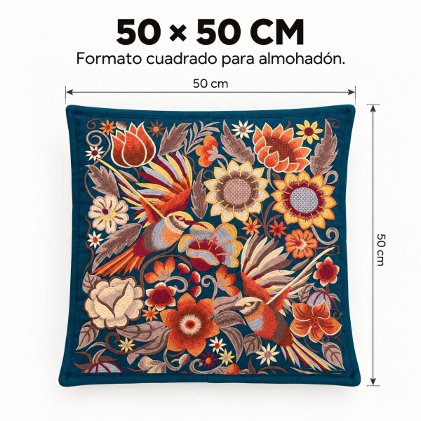Funda de almohadón ZAL bordada artesanal 50 x 50 cm Turquesa