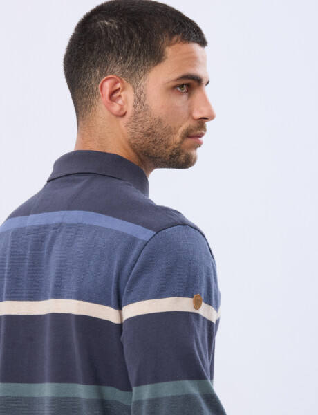 REMERA POLO RAYADA DE ALGODÓN Azul