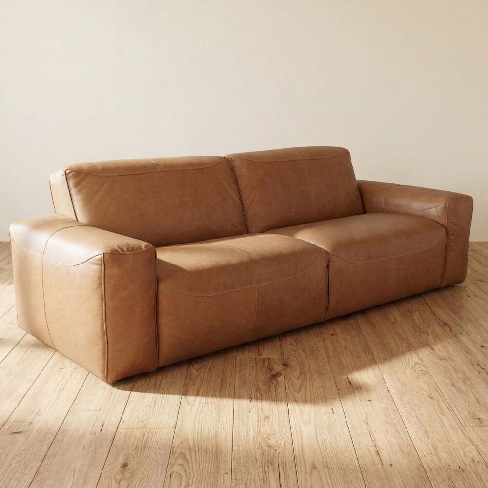 SOFA 3 CUERPOS CUERO-100-NATURAL MARRON PORTO CAMEL