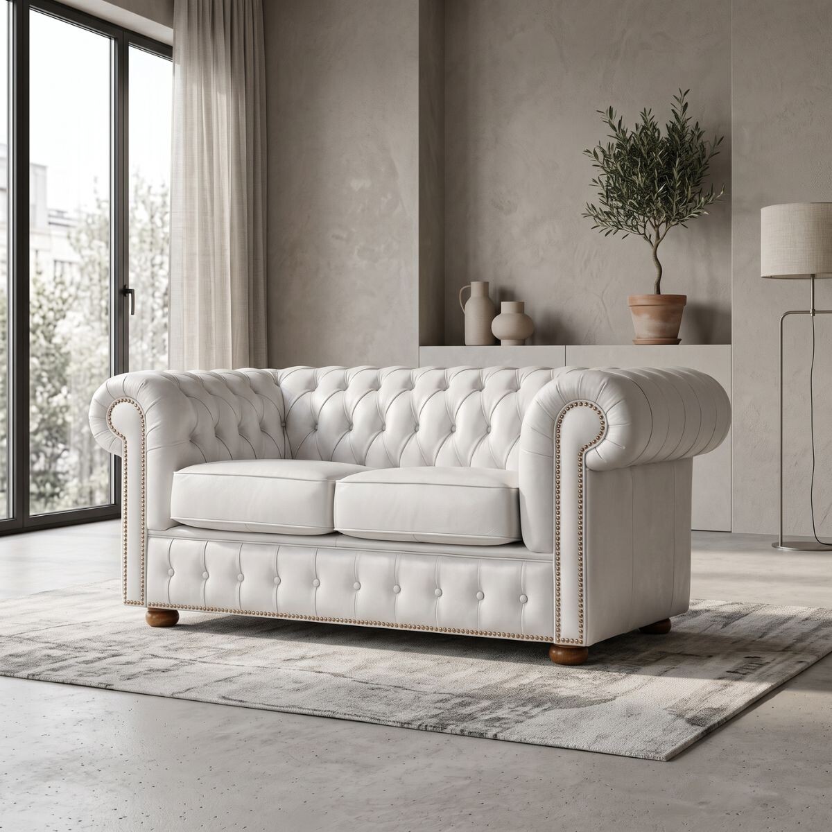 Sofá Chesterfield Novo - Cuero Básico - 2 cuerpos - Blanco - (Preventa) 