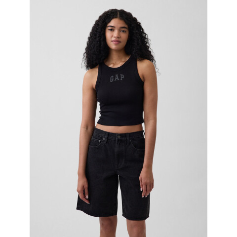 V-SL RIB 2X2 LOGO CROP TANK BLACK
