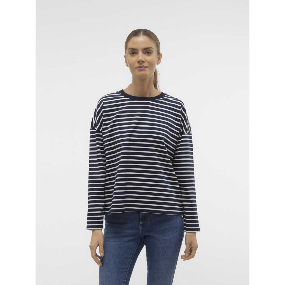 VMABBY LS O-NECK TOP JRS - CORE-12 1 Navy Blazer/Stripes SNOW WH 