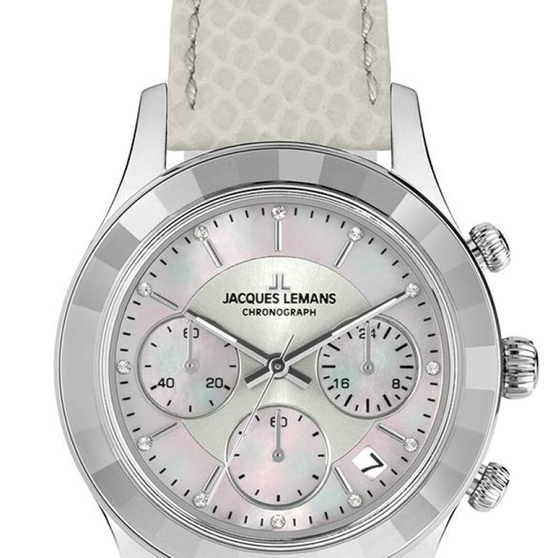 Reloj Jacques Lemans 1-2151B Venice cronógrafo con correa de cuero blanco Reloj Jacques Lemans 1-2151b Venice Cronógrafo Con Correa De Cuero Blanco