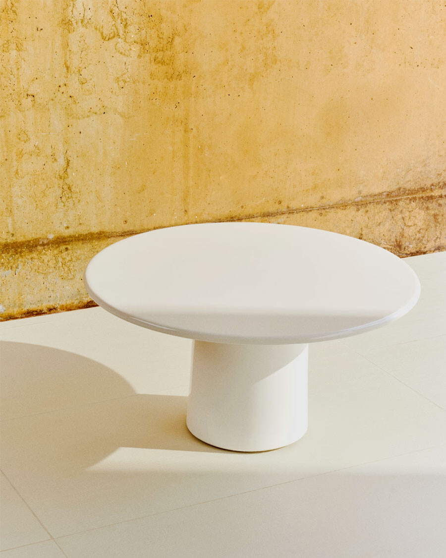 Mesa de centro Albanella de cemento con acabado blanco brillante Ø85 cm