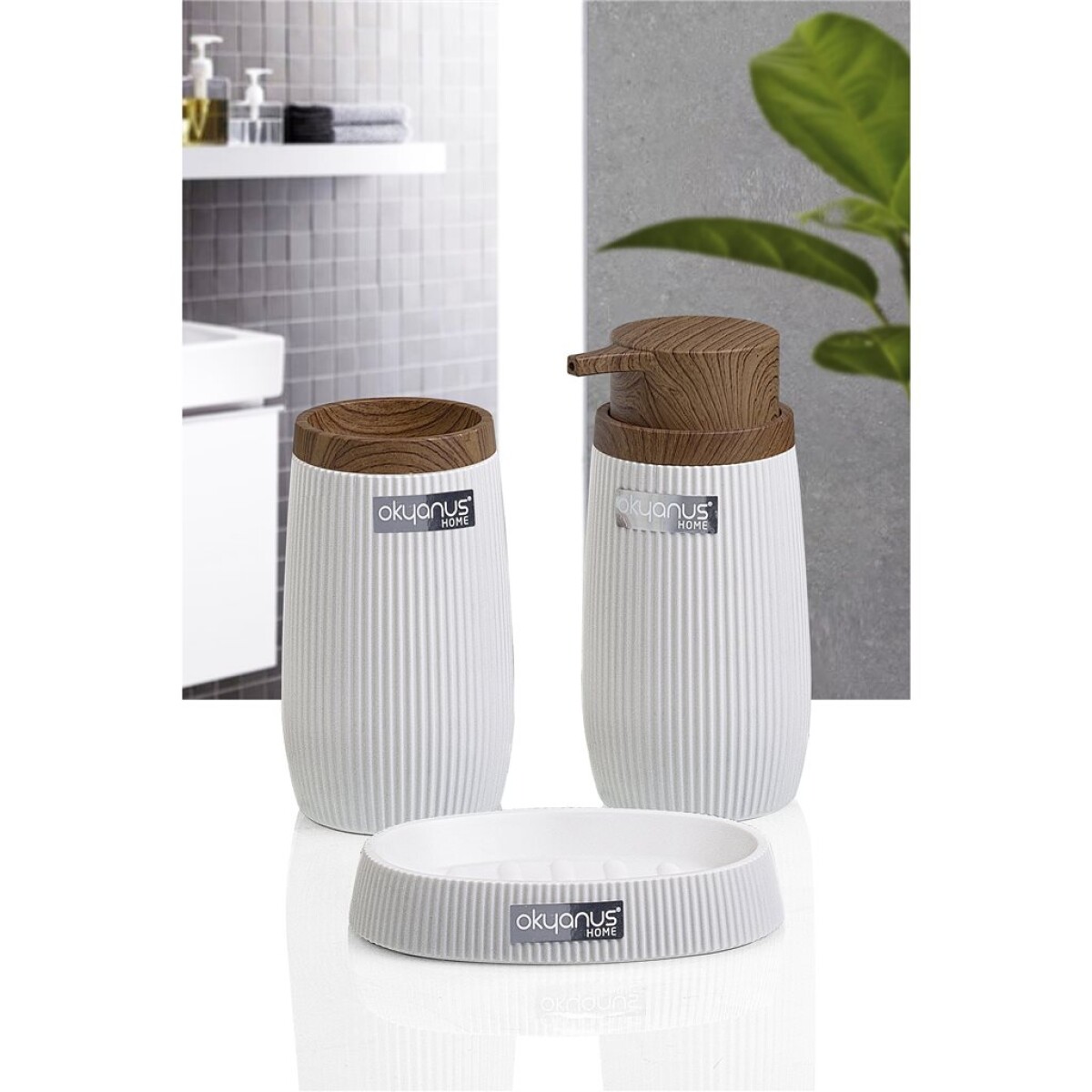 SET 3PCS BAÑO PP Y MADERA BLANCO 