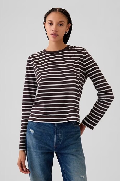 Remera Manga Larga Mujer Brown Stripe
