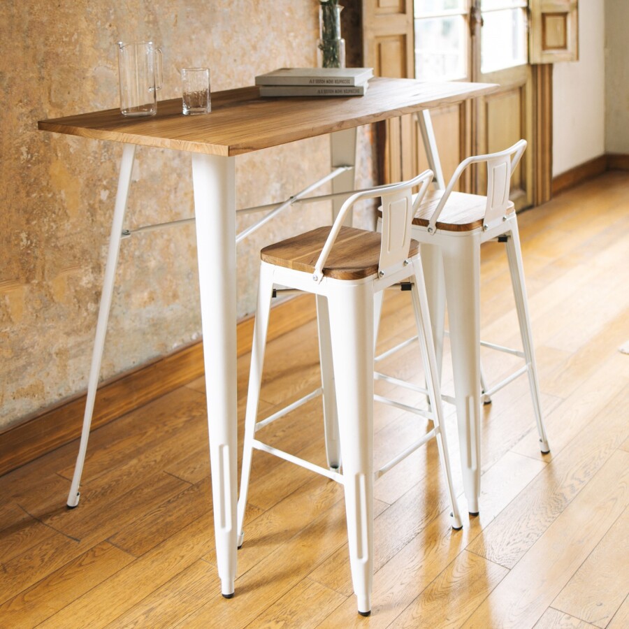 Banqueta Media Tolix Asiento de Madera White