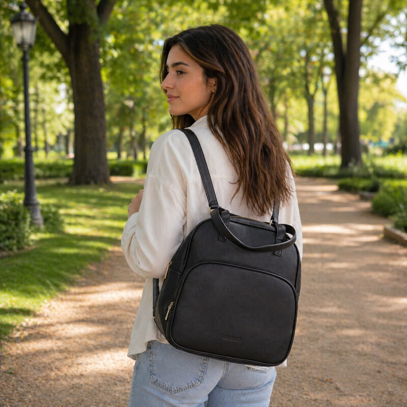 Mochila Cartera en Simil Cuero - Negro Mochila Cartera en Simil Cuero - Negro